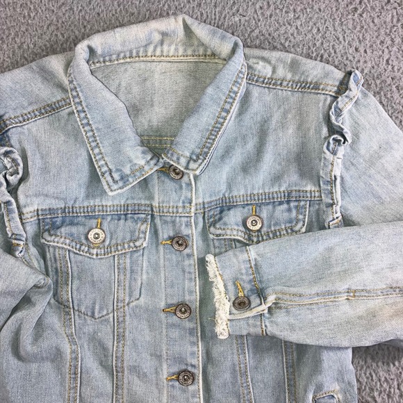 Jackets & Blazers - Ruffle Shoulder Denim Jacket Women S Light Wash Raw Hem Cropped Western Spring‎